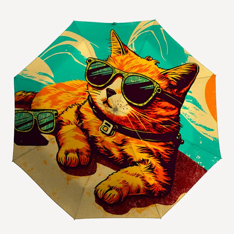 

1pc Sunglasses Beach Cat Automatic Open/close Umbrella, 8-Rib sturdy structure, Portable Travel Umbrella, Parties, Everyday Use, 13161