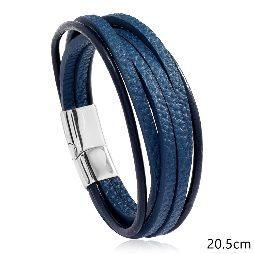 Bracelet Men'S Stainless Steel Buckle Multi-Layer Braided Leather Bracelet Retro Titanium Steel Bracelet Jewelry