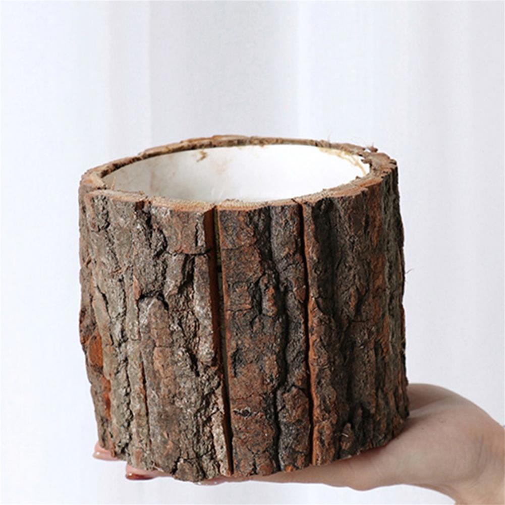 Creative Flower Pot Vintage Plant Pot Christmas Xmas Decoration Flowerpots Fake Tree Bark Succulent Dried Flower Vase Barrel
