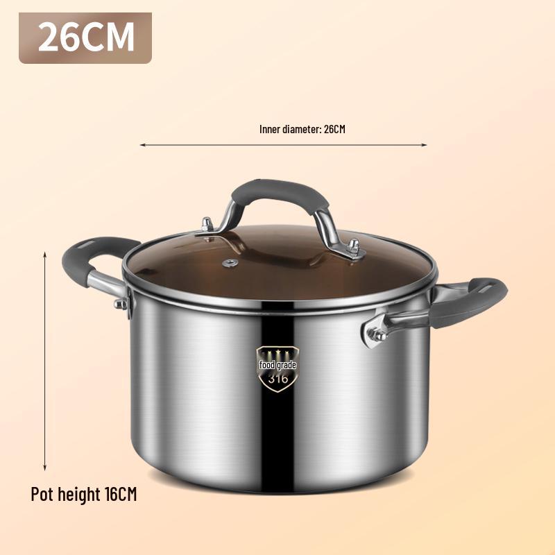 Extra-High 316L Stainless Steel Steamer Pot, Rivet-Free, Anti-Scald, Large Capacity for Porridge/Soup