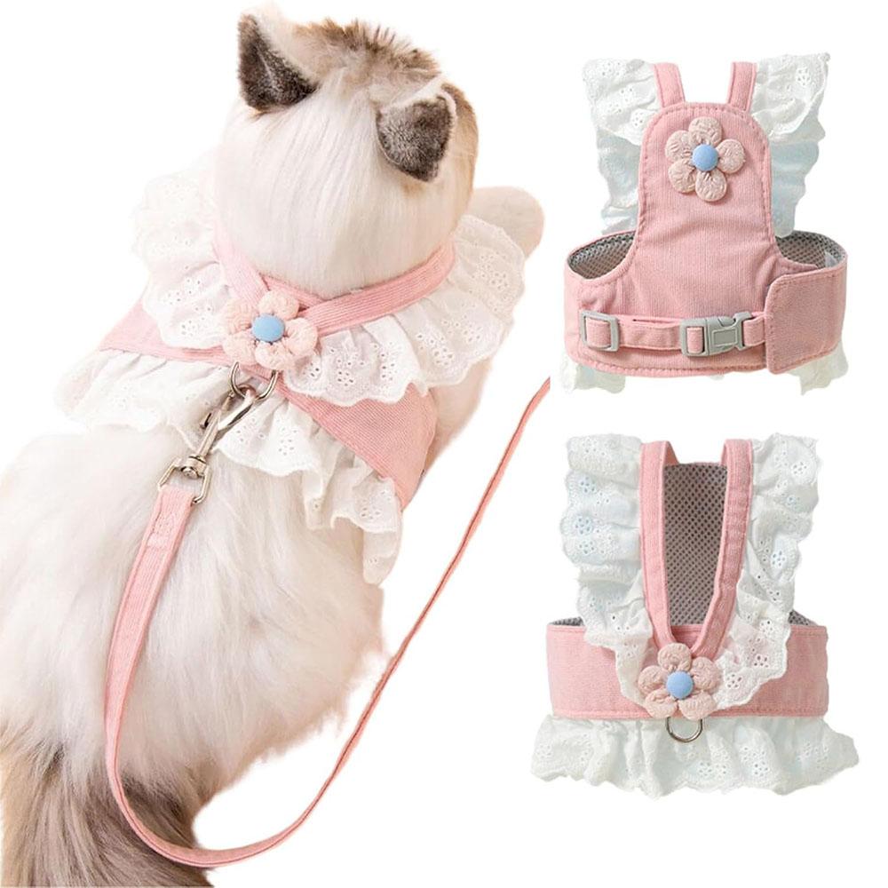 Joli Ensemble Harnais et Laisse Style Princesse pour Chat Chien Lapin Animal de Compagnie Harnais pour Sortie Accessoire Chat
