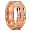 Fashion Men 8mm Rose Gold Color Stainless Steel Rings Double Groove Pattern Promise Rings For Men Wedding  Accessories