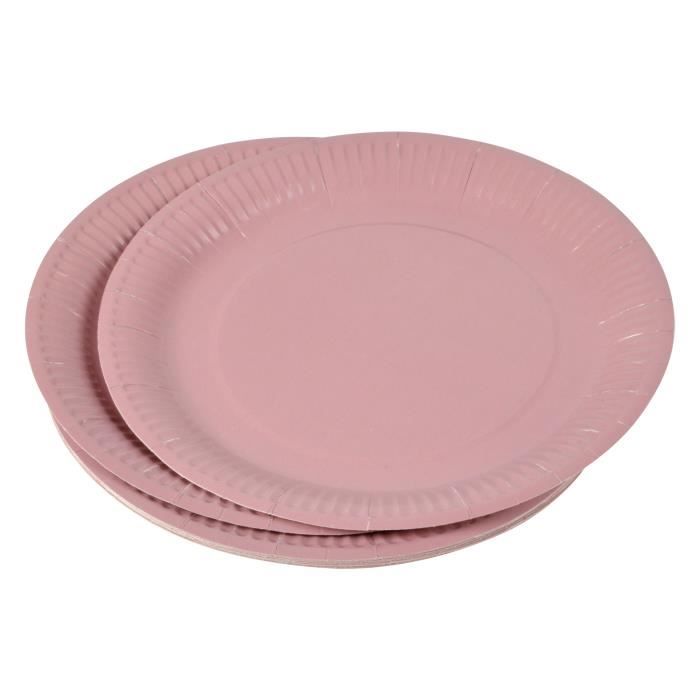 Assiettes - Unies - 20 Pièces - Rose Poudre - 23 Cm - Carton Sans Plastique