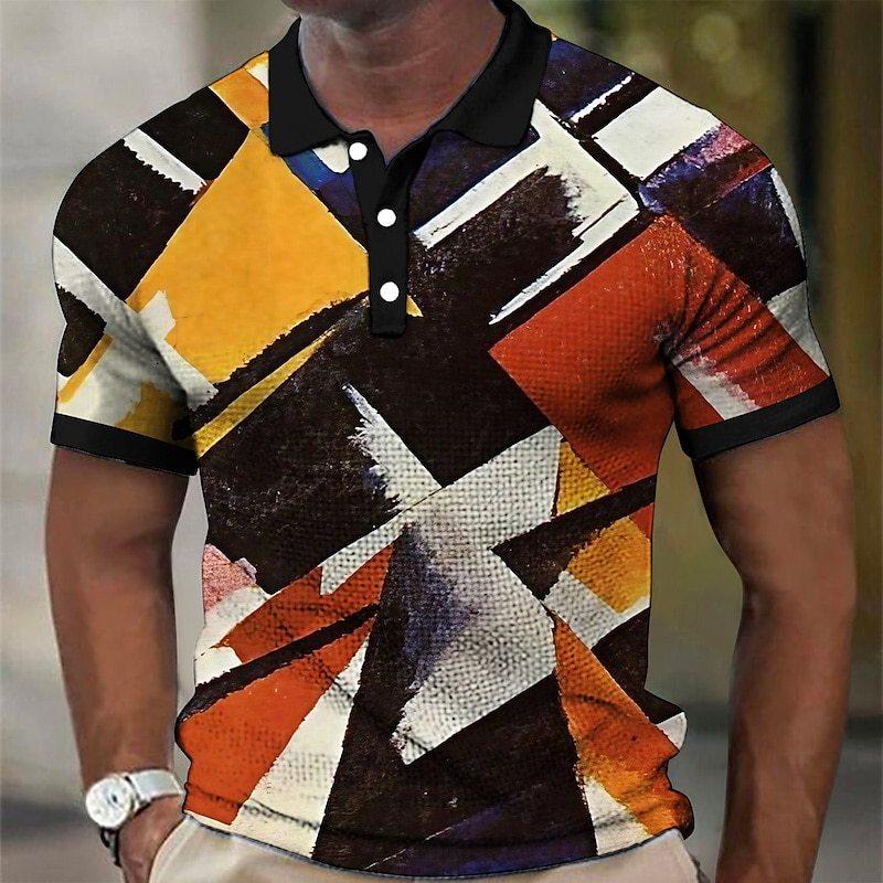 Men Polo Shirt Short Sleeve 3d Print Tops Fashion Polyester Breathable Comfortable Polos Shirts