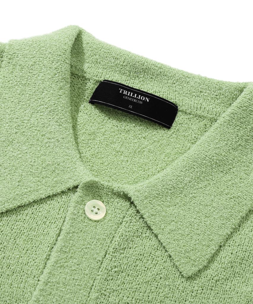 TRILLION Washable Boucle Collar Short Sleeve Knit (Light Green)
