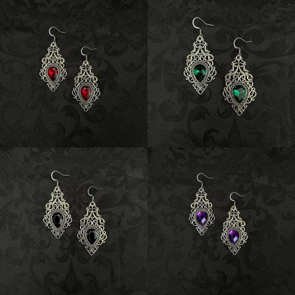 Gothic Victoria Sliver Celtic Filigree Scroll Imitation Gemstone Pendant Dangle Earrings for Women Bride Wedding Jewelry
