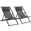Sun Loungers, Set of 2, Folding Aluminum, 5-Position Backrest, Headrest, 60 X 100 X 85 Cm, Grey