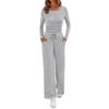 New Fall Sports Set Solid-Color Top and Wide-Leg Pants Two-Piece Set for Women