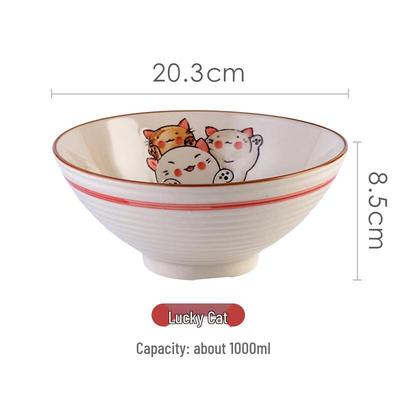 Japońska Ceramiczna Miska na Ramen z Kotem Maneki-neko
