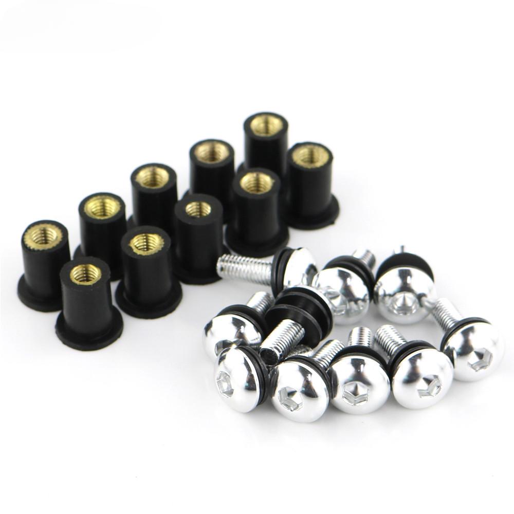 Kit com 10 peças/conjunto de parafusos para motocicleta M5 15mm, parafusos de borracha métricos, para-brisas, carenagem, alumínio anodizado, para-lamas