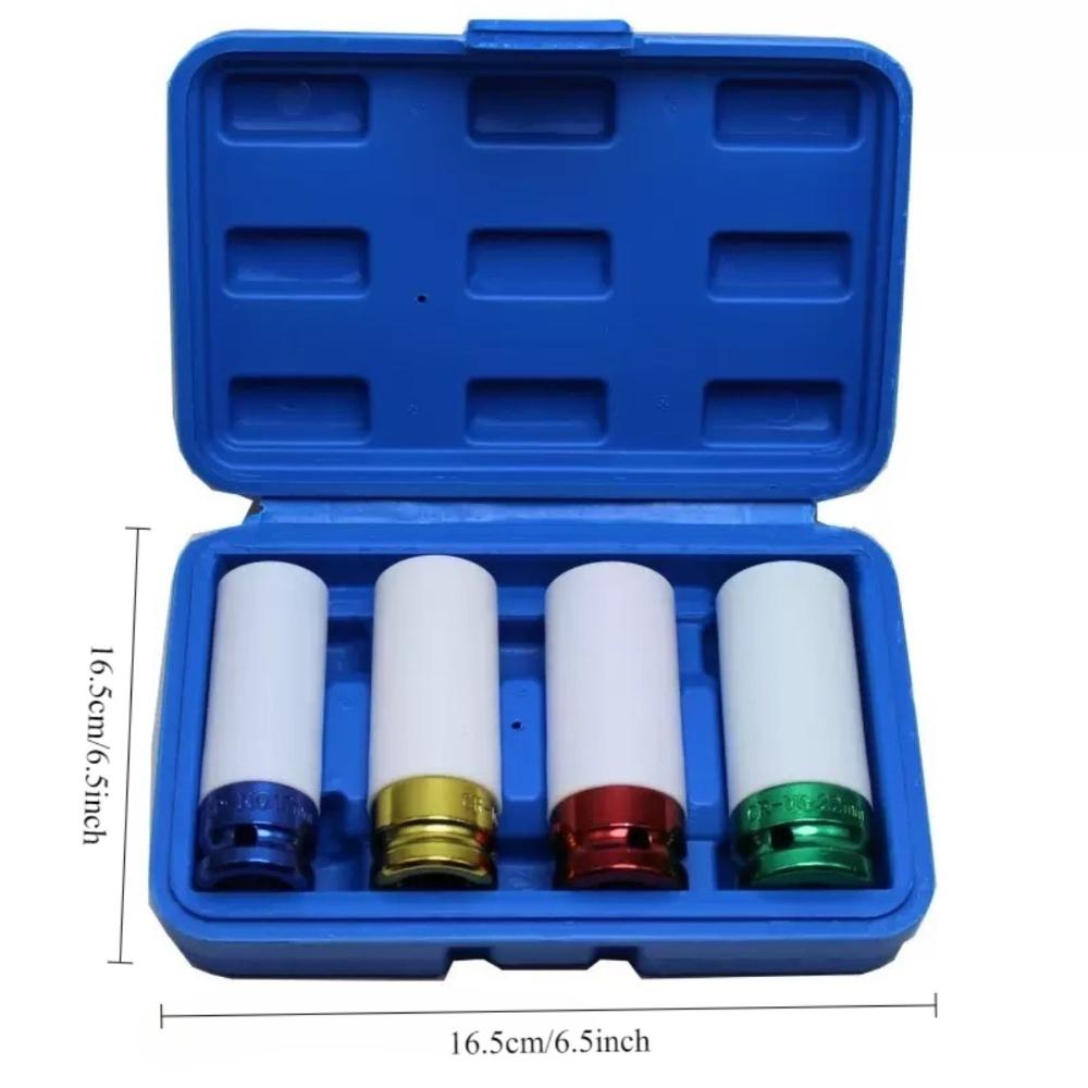 

4 шт. 1/2 Привод Защита колеса Ударная головка, Набор глубоких ударных головок с тонкой стенкой Прочная пластиковая втулка Головка для гаек колеса 6-гранная