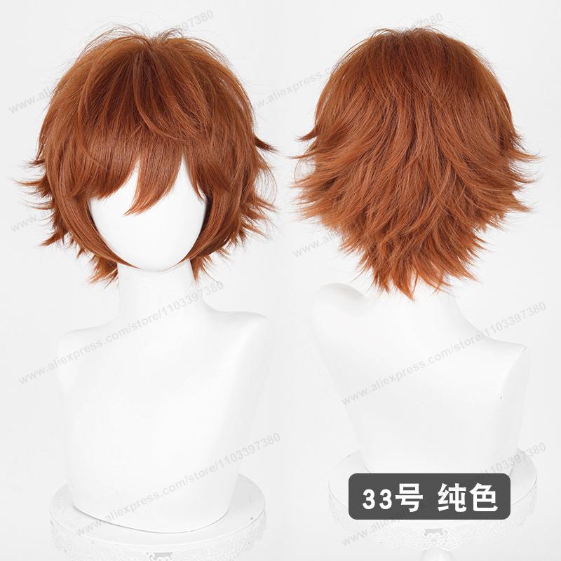 Anime Upgrade 32cm Korte Omhooggestoken Punten Cosplay Pruik Puur Wit Zilver Zwart Bruin Rood Man Vrouw Hittebestendig Synthetisch Haar brown