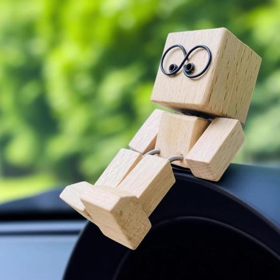 1/2/3Pcs Shaking Wooden Man Figurine Handmade Shaking Feet Wooden Doll Car Dashboard Desktop Decoration Ornament