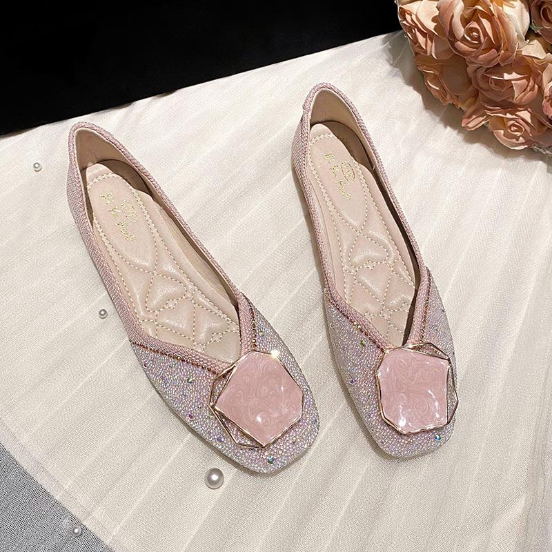 Fashion Diamond Flat Shoes for Women Spring and Summer Plus Size Square Toe Women's Shoes Plus Size 42 43 Zapatillas Mujer