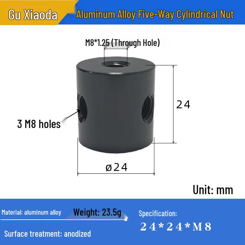 Aluminum Alloy Multi-Way Cylindrical Nut for Outdoor Folding Stool and Tent Ceiling Connection