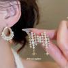 Exquisite Light Luxury Pearl & Diamond Starburst Tassel Earrings for Women - Retro, Fashionable, High-End