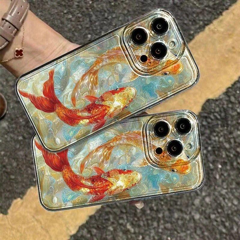 Koi Whale Print Phone Case, Suitable for iPhone 17, 16, 15, Plus, Pro, Max Series Phones - Can Be Used As a Gift