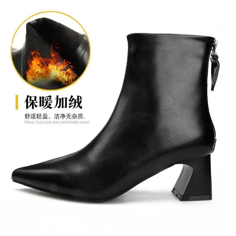 Fashion Spring/ Autumn Short Boots High Heel British Style 2025 New Women's Boots Medium Tube Pointed Fashion Boots Thick Heel Shoes