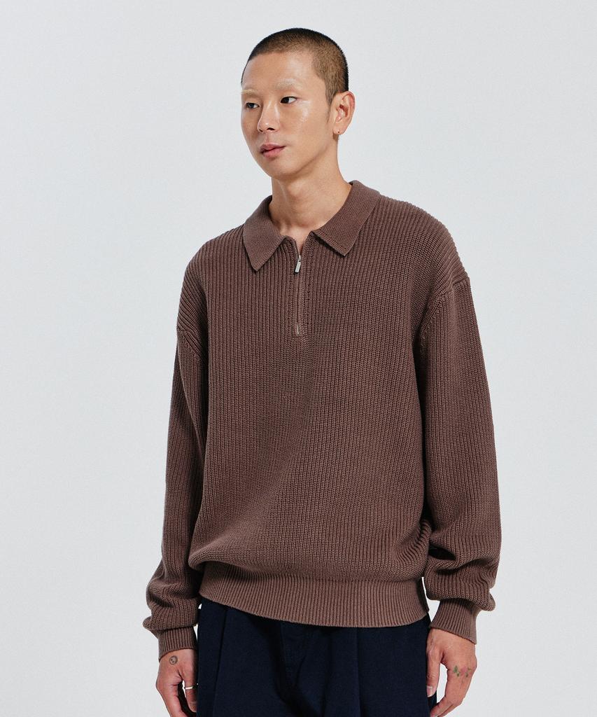 DE GRAND MATIN Zip-Up Collar Knitwear_Brown