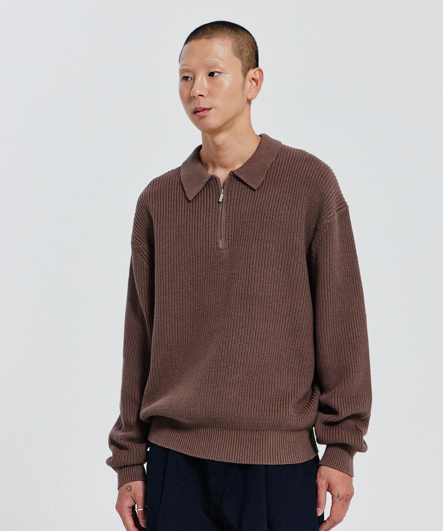 The Grand Martin Zip-Up Collar Knitwear_Brown Free