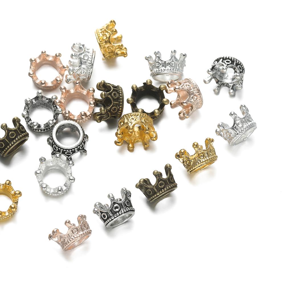 50pcs Alloy Loose Spacer Crown Beads Gold Silver Bronze Color Charms Beads for DIY Handmade Jewelry Making Bracelet Accessories