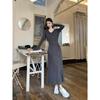 Korean Grey Shawl V-neck Long-sleeved Dress Women's Spring, Autumn and Winter New Hip Skirt Slim Waist Long Skirt
