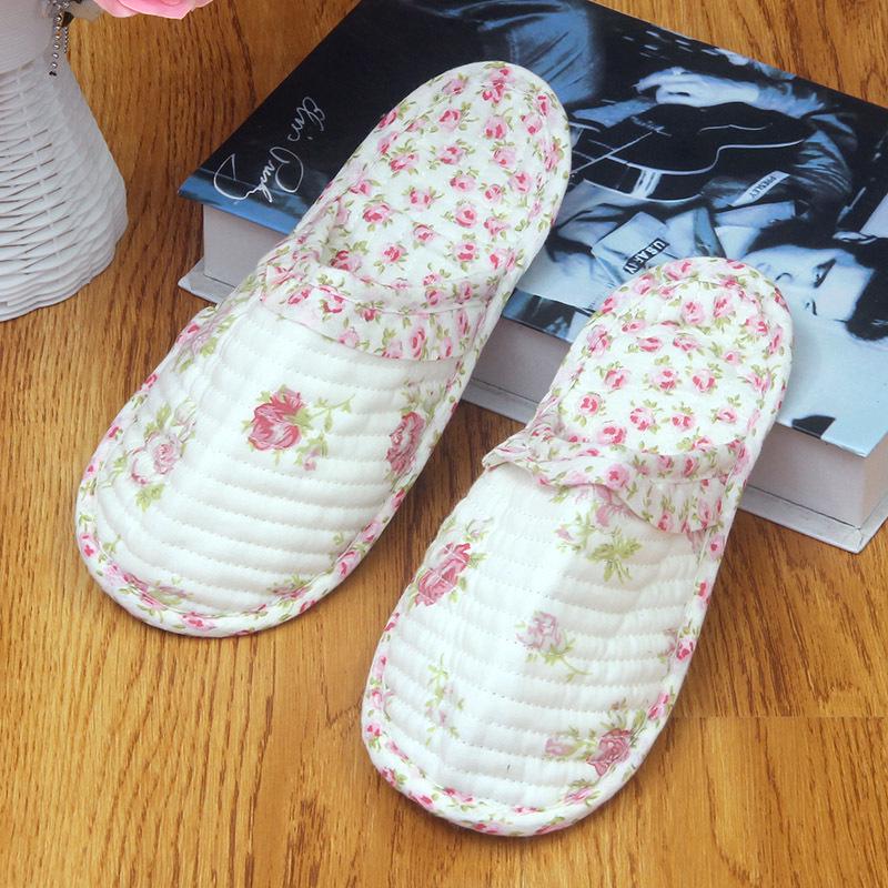 Pastoralne damskie pikowane kapcie bawełniane: Miękkie, Ciche, Oddychające, Pełne Palce, Cienka Podeszwa