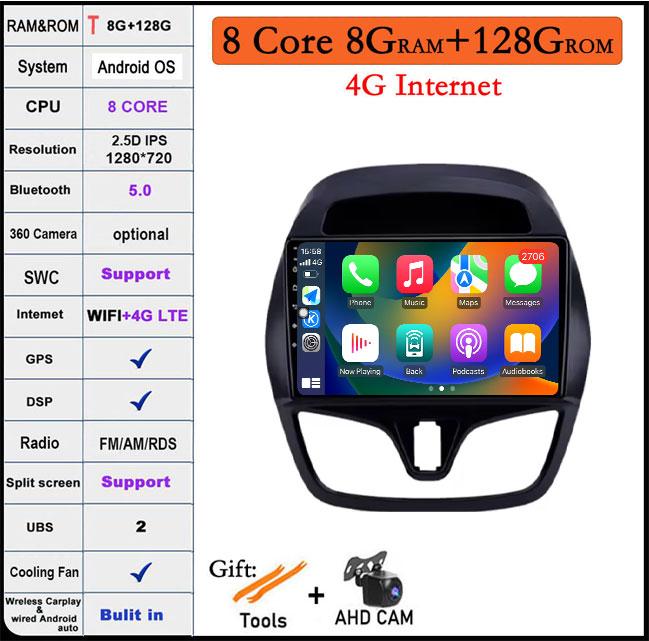 9 Inch IPS QLED For Chevrolet Spark 2015-2018 DSP Android 14 Car Radio Multimedia Video Player Navigation Stereo GPS Monitor