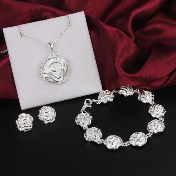 

Trend Pretty rose flower Copper Jewelry set earring stud Bracelet necklace for women fashion Party Couple gifts 60cm