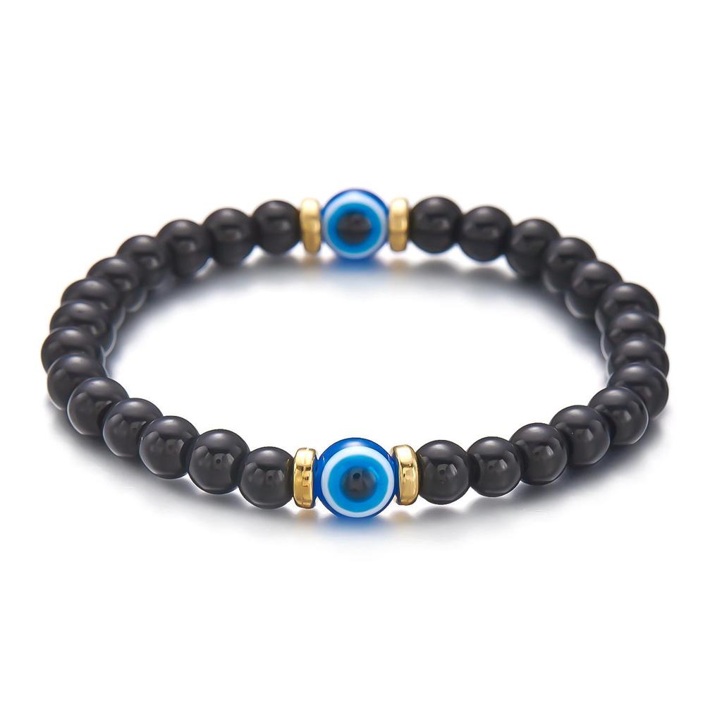 European-American Blue Evil Eye & Black Hematite 8mm Beaded Bracelet