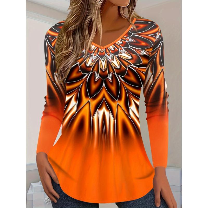 

Футболка с длинными рукавами и круглым вырезом с ярким 3D-принтом — женская повседневная одежда на весну и осень, удобный свободный крой, пуловер S