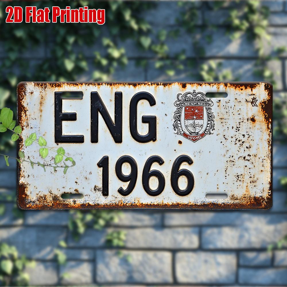 England Football License Plate - ENG 1966 Retro Soccer Wall Decor, Heavy-Duty Aluminum Metal Sign for Game Room, Garage, Bar, fo