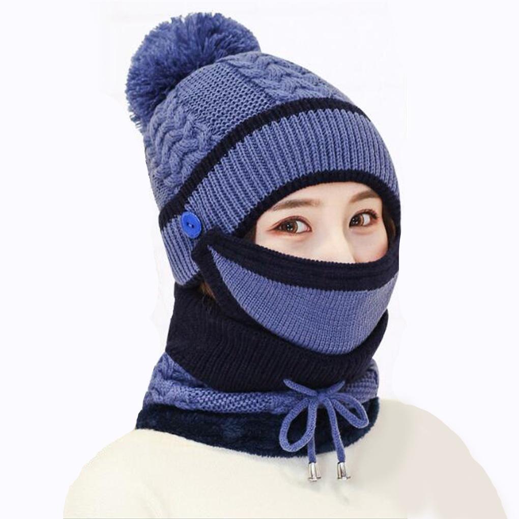 Winter cold weather gear neck warmer knit fur hat set royal blue