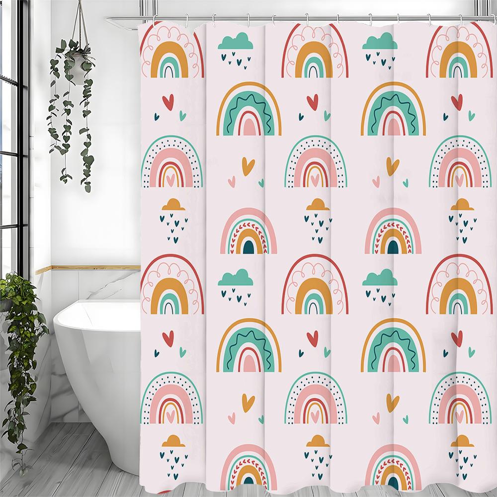 Half Round Heart Pink Shower Curtain, Bathroom Decorative Shower Curtain, Waterproof Shower Curtain with Hooks