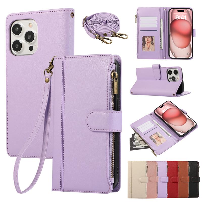 Crossbody Wrist Strap Leather Phone Case for IPhone 13 12 Mini 16 15 14 11 Pro Max XS X XR 8 Plus Wallet with Card Holder Cover