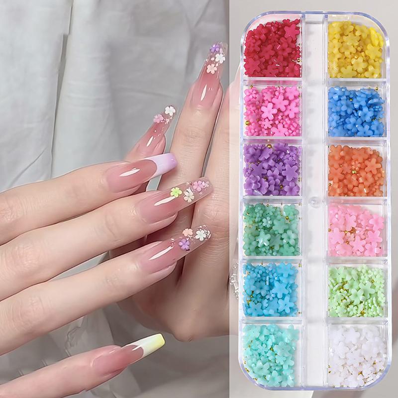 

12/15 Grids 3D Flower Nail Art Decoration Colorful Resin 5-Petal Flower Nail Charms Luxury Manicure Diy Accessories