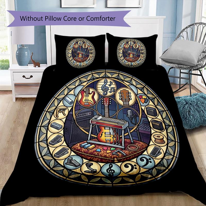 Music Instruments Harmony Pattern Bedding,Quilt Set Quilt Cover Pillowcase Home Birthday Gift (1*duvet cover+2*pillowcase,without core)