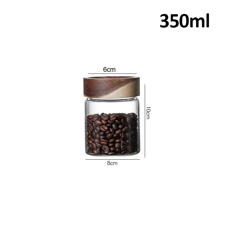 Wood Lid Glass Airtight Canister Kitchen Storage Bottles Jars Food Container Grains Tea Coffee Beans Grains Candy Jar Containers