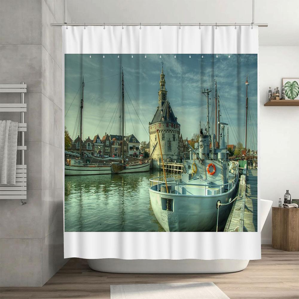 Coastal Charm Bathroom Decor Ocean View Shower Curtain Nautical Beach Theme Seascapes Wall Art Home Textile Room Divider