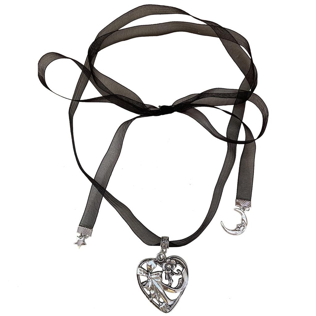 Heart Necklace Black Rope Necklace Punk Collar For Girl Streetwear Chocker