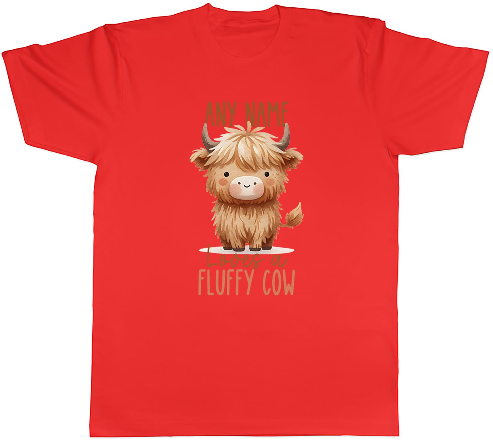 Personalised Loves a Fluffy Cow Highland Cow Unisexs TShirt Tee Gift Top S