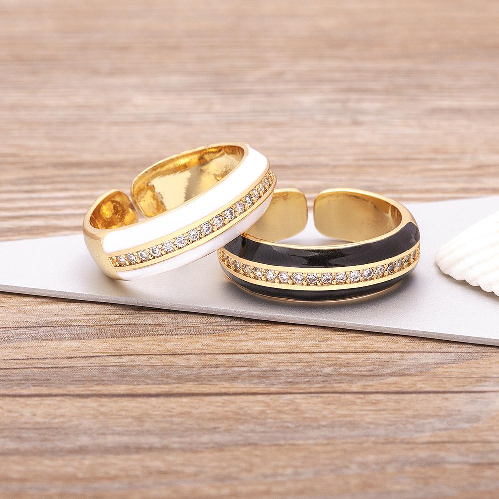 New Arrival 9 Colors Enamel Adjustable Opening Zircon Ring For Women Wedding Party Jewelry Trendy Candy Stackable Finger Ring