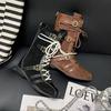 Cowhide Version~ 5cm Inner Height Increase Thick-soled Boxing Boots Women's Upgraded Version Duck Hunting Boots Belt Buckle Design Martin Boots Short