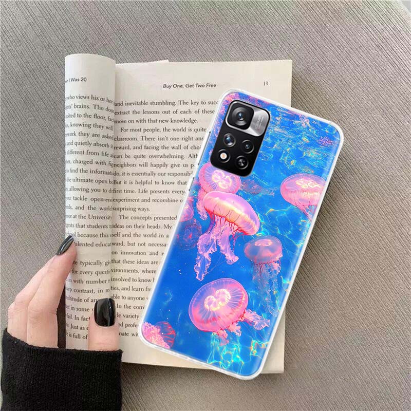 Enchanting Neon Jellyfish Phone Case For Redmi Note 13 12 Pro Plus 14 15 Pro 5G 11 11T 11E 11S 10 Pro 10S 9 9S Cover Cell Clear