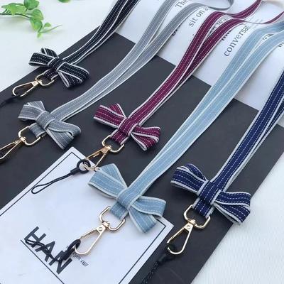 Schick Lässig Gestreift Schleife Mädchen Handy Lanyard Tragbarer Mini-Ventilator Kamera Schlüssel Nackenband Büro Arbeit Ausweishalter Seil