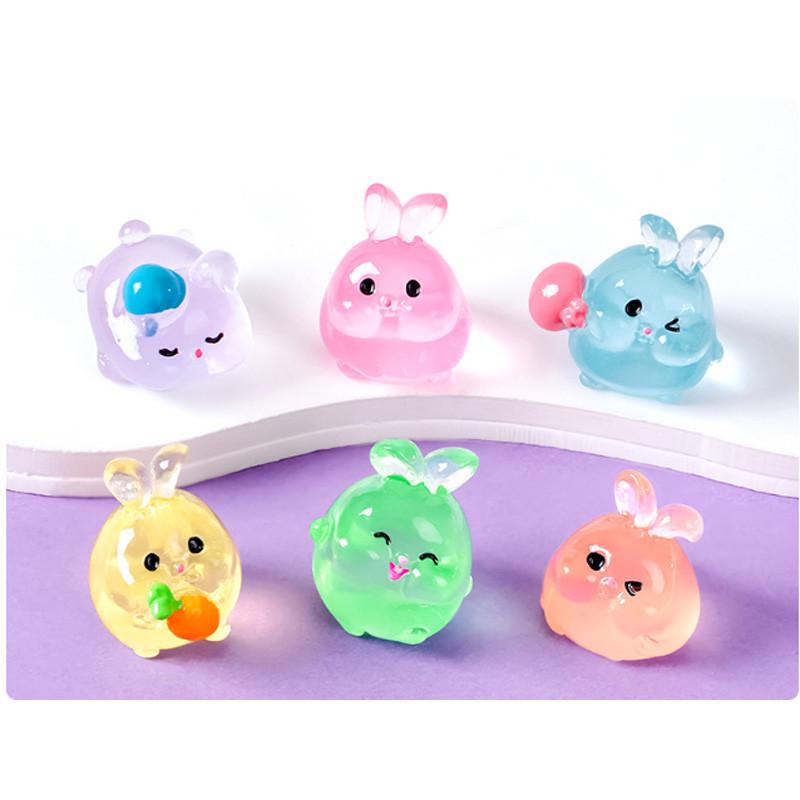Cute Glowing Fat Bunny Resin Figurines Miniature Desk And Car Decor
