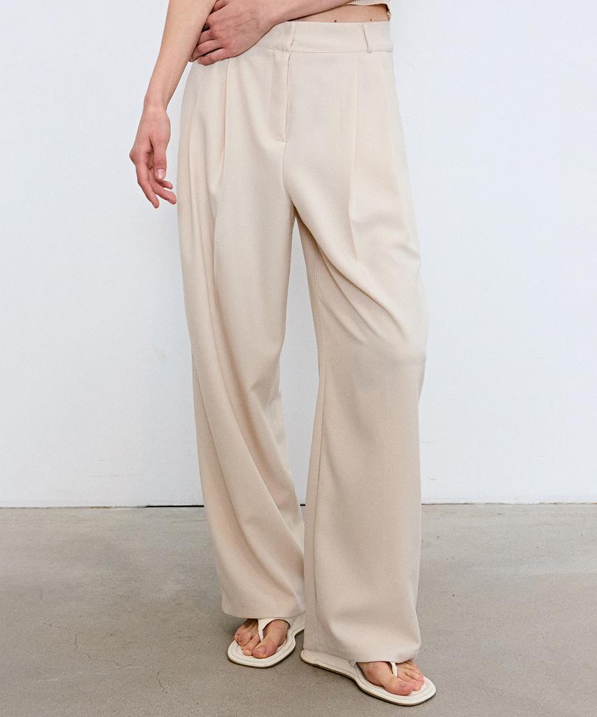 Nigaennikol Minimal Long Pintuck Slacks_Light Cream