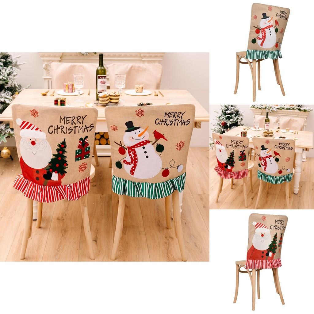Furniture Holiday Whimsical Decor With Adorable Snowman And Santa Claus Chair Covers In Striped Fabric