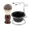Men Shaving Brush + Stainless Steel Holder Soap Mug Bowl Set