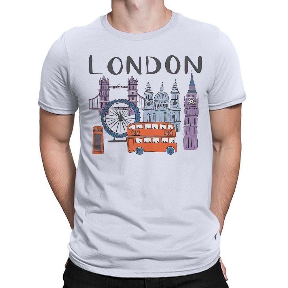 London Landmarks TShirt Famous British Icons Souvenir Cartoon Bus Tower T4901